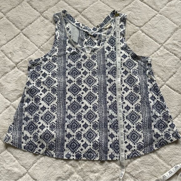 Lucky Brand | Blue and White Tribal Print Double V-neck Tank Top | Size Small - Picture 9 of 9
